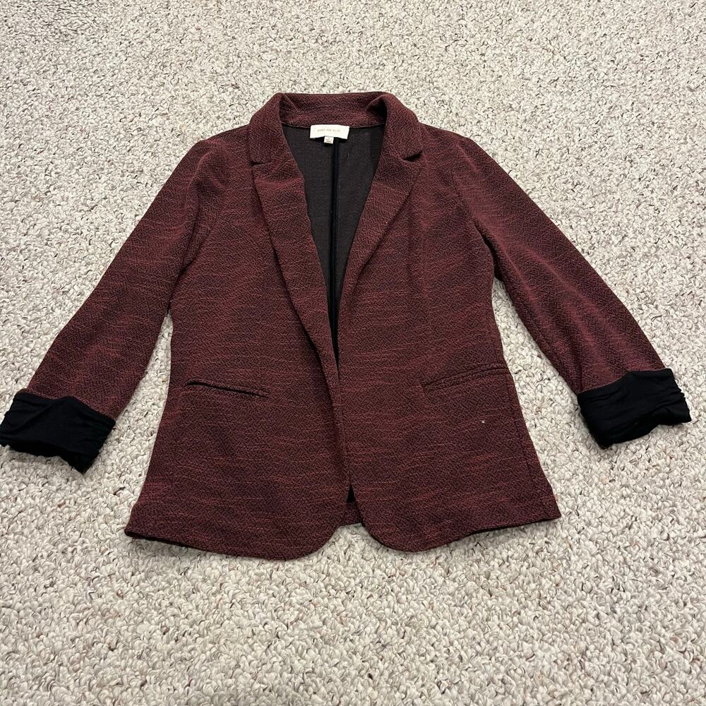 Skies are Blue Burgundy Open Front Blazer S 3/4 Sleeve Textured Casual Preppy